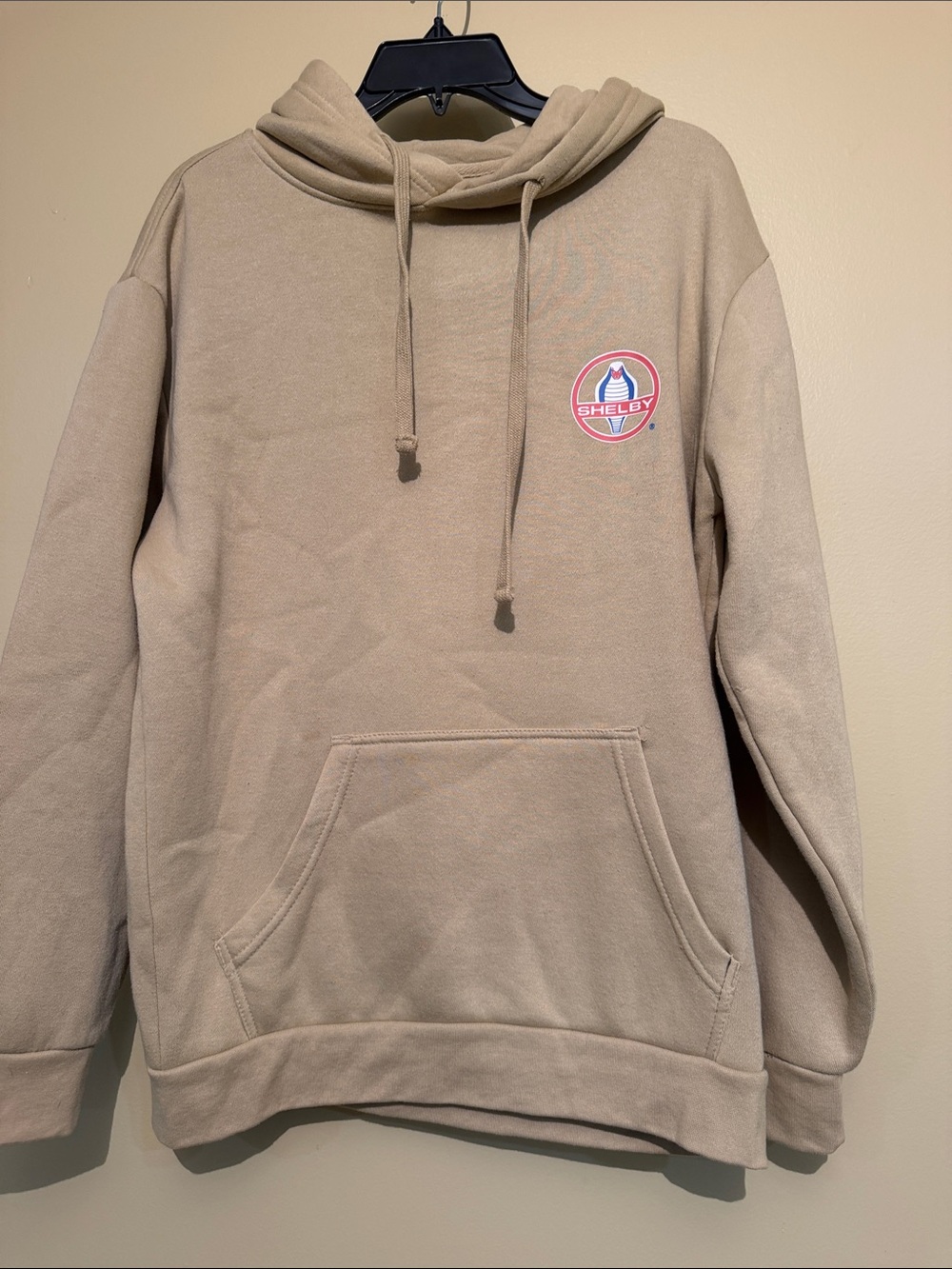 Selby Tan Pullover Hoodie with Pink Logo